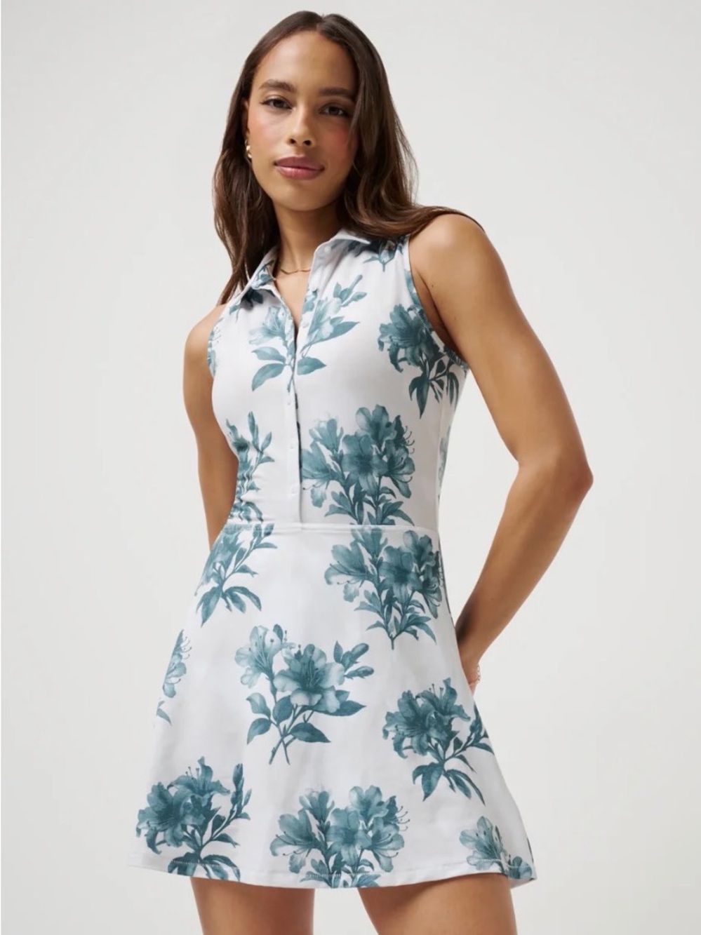 NWT Travis Mathew White Mini Dress with Teal Floral Print Size S